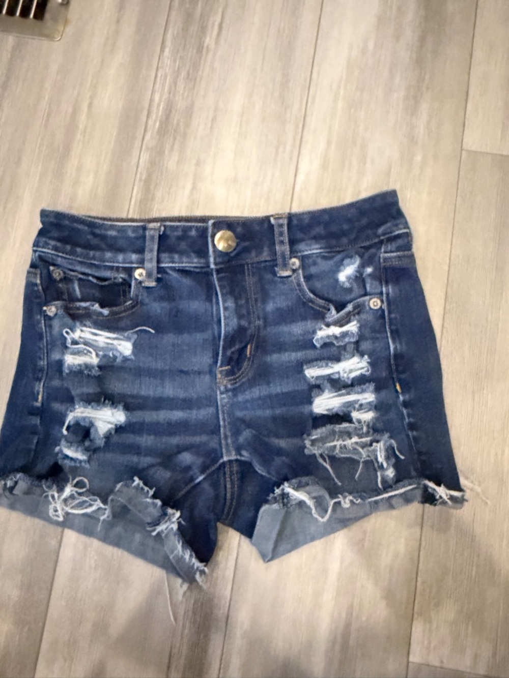 American Eagle High-Rise Distressed Denim Women's Shorts - Dark Blue
